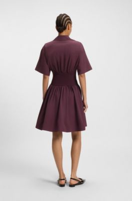 Short-sleeved dress in cotton with point collar, Dark Red