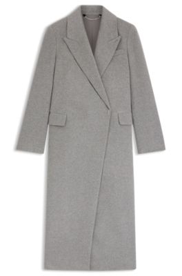 Regular-fit long-length coat in cashmere, Light Grey