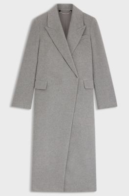 Regular-fit long-length coat in cashmere, Light Grey