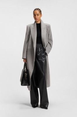 Regular-fit long-length coat in cashmere, Light Grey