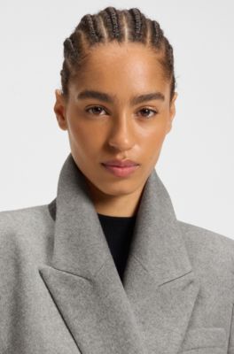 Regular-fit long-length coat in cashmere, Light Grey