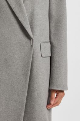 Regular-fit long-length coat in cashmere, Light Grey