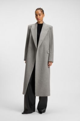 Regular-fit long-length coat in cashmere, Light Grey