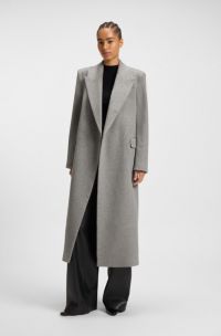 Regular-fit long-length coat in cashmere, Light Grey