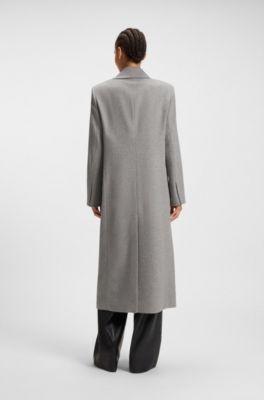 Regular-fit long-length coat in cashmere, Light Grey