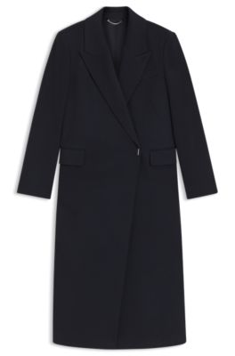 Regular-fit long-length coat in cashmere, Dark Blue