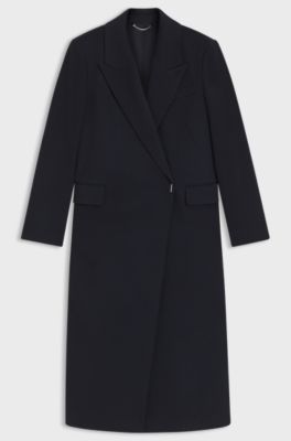 Regular-fit long-length coat in cashmere, Dark Blue
