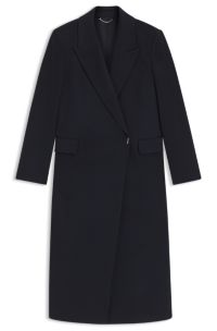 Regular-fit long-length coat in cashmere, Dark Blue