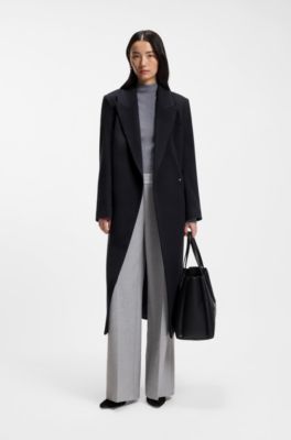 Regular-fit long-length coat in cashmere, Dark Blue