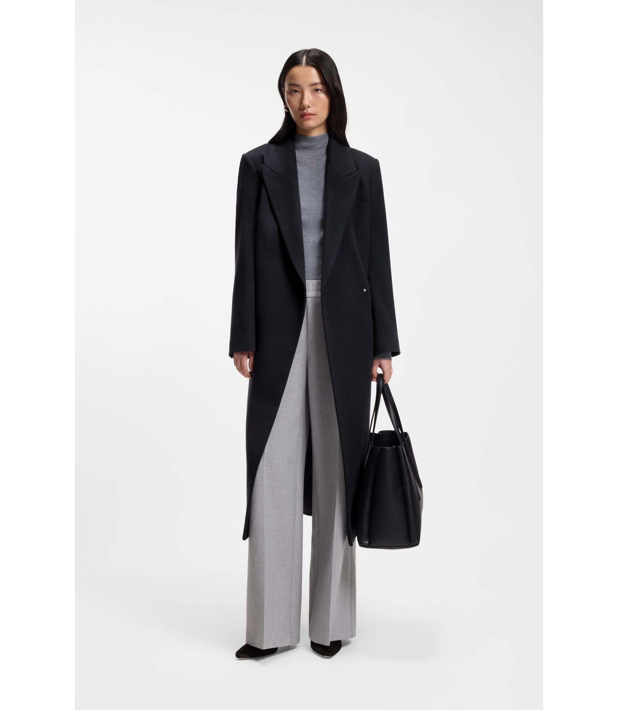 BOSS - Regular-fit long-length coat in cashmere - Dark Blue