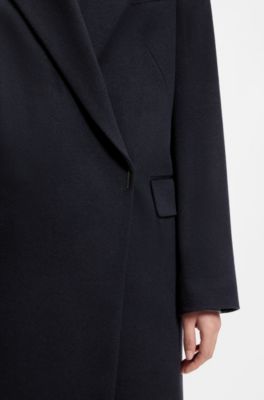 Regular-fit long-length coat in cashmere, Dark Blue