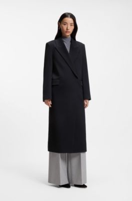 Regular-fit long-length coat in cashmere, Dark Blue