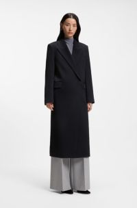 Regular-fit long-length coat in cashmere, Dark Blue