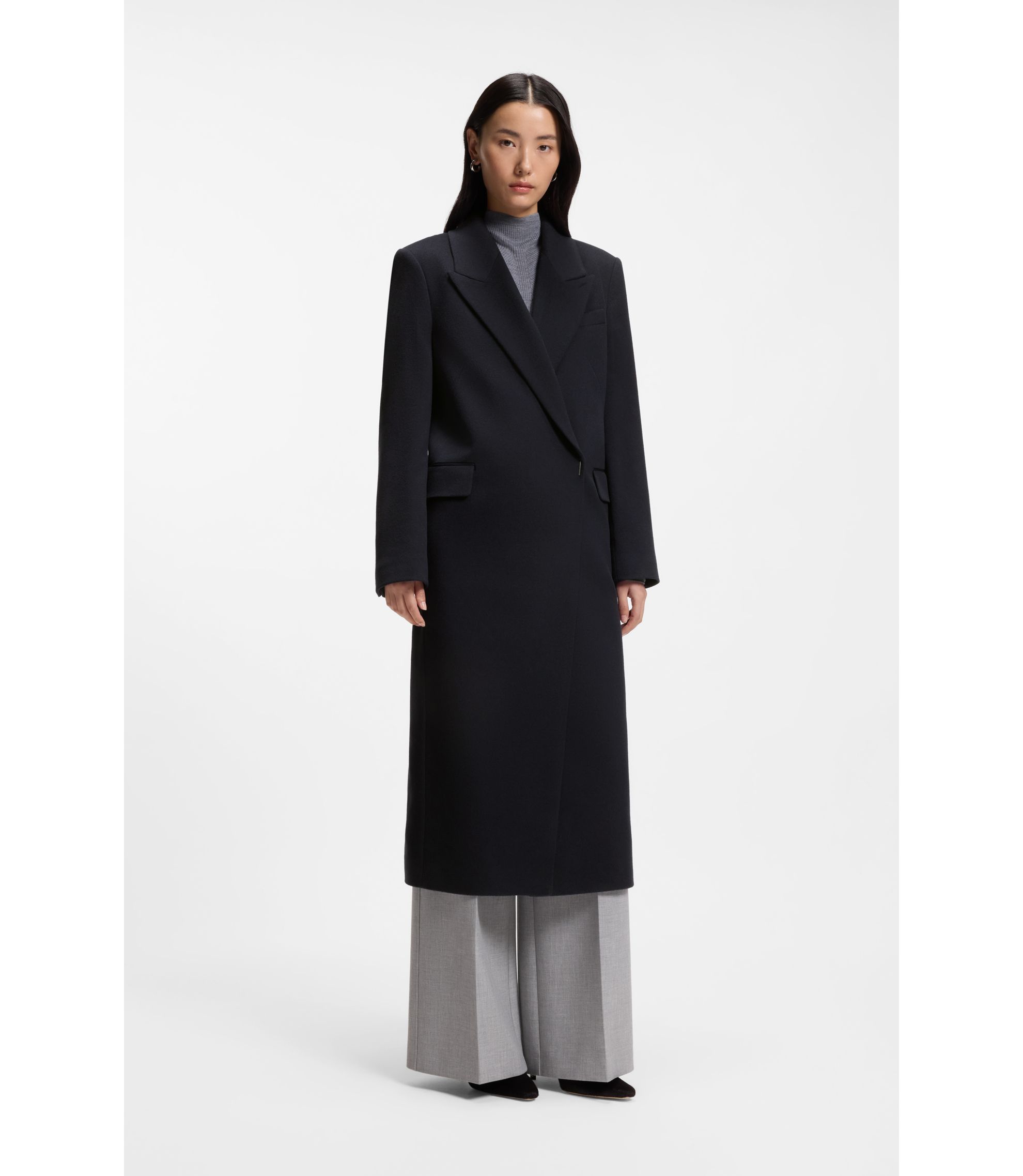 BOSS - Regular-fit long-length coat in cashmere - Dark Blue