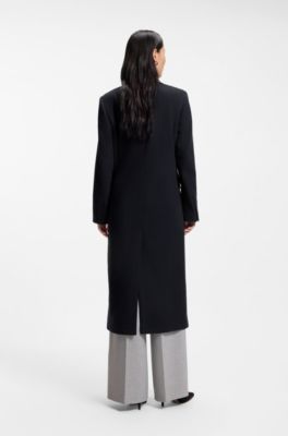 Regular-fit long-length coat in cashmere, Dark Blue