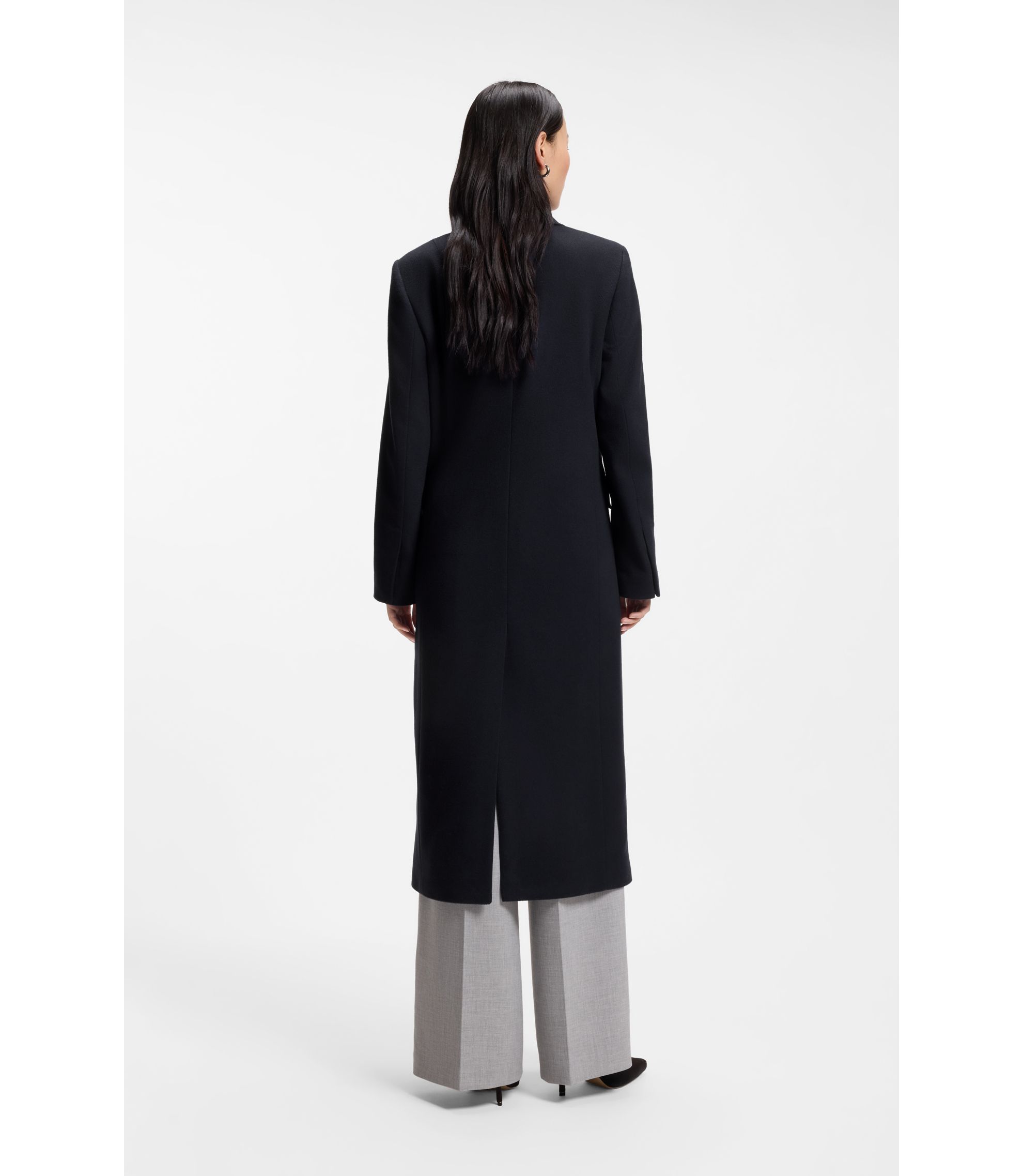 BOSS - Regular-fit long-length coat in cashmere - Dark Blue