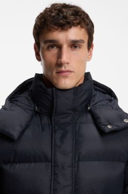 Water-repellent jacket with monogram jacquard, Dark Blue