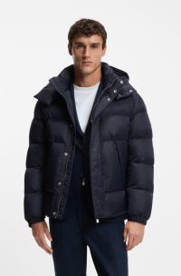 Giacca idrorepellente con monogramma jacquard, Blu scuro