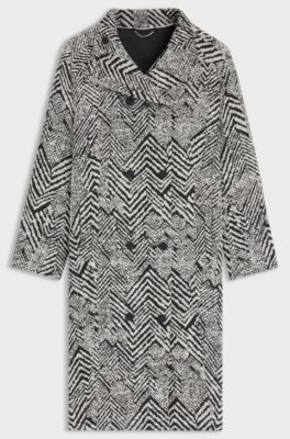 Regular-fit coat in herringbone boucl&eacute;, Patterned