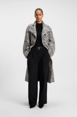 Regular-fit coat in herringbone boucl&eacute;, Patterned