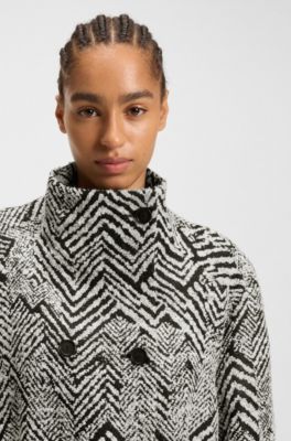 Regular-fit coat in herringbone boucl&eacute;, Patterned
