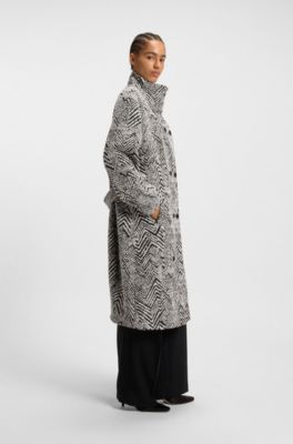 Regular-fit coat in herringbone boucl&eacute;, Patterned