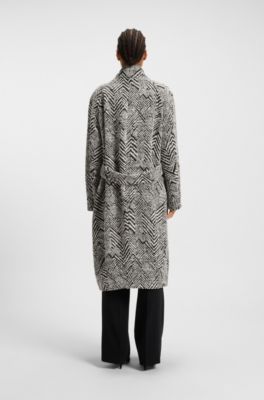 Regular-fit coat in herringbone boucl&eacute;, Patterned
