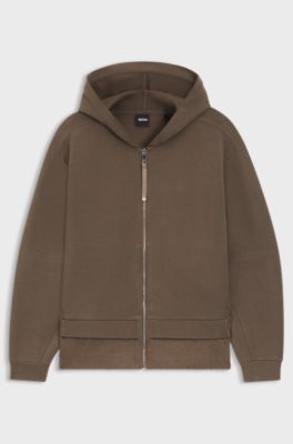 Sudadera con cremallera y capucha en mezcla de materiales, Marr&oacute;n