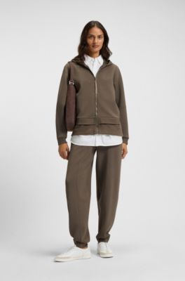 Felpa con cappuccio e zip realizzata in materiali misti, Marrone