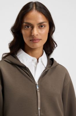 Zip-up hoodie in mixed materials, Brown