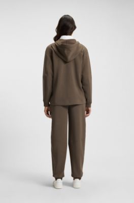 Hoodie aus verschiedenen Materialien mit Rei&szlig;verschluss, Braun