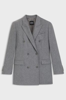 Regular-fit long-length blazer in soft flannel, Grey