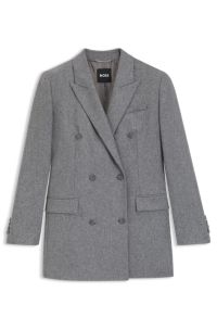 Regular-fit long-length blazer in soft flannel, Light Grey
