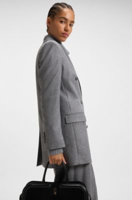 Regular-fit long-length blazer in soft flannel, Grey