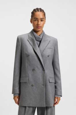 Regular-fit long-length blazer in soft flannel, Grey