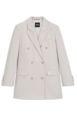 Regular-fit long-length blazer in soft flannel, White