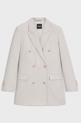 Regular-fit long-length blazer in soft flannel, Natural