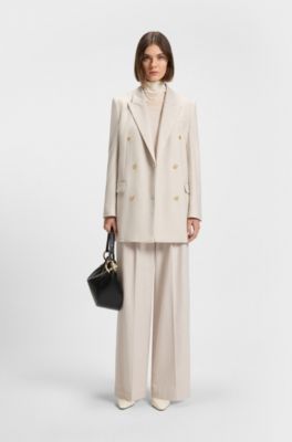 Regular-fit long-length blazer in soft flannel, Natural