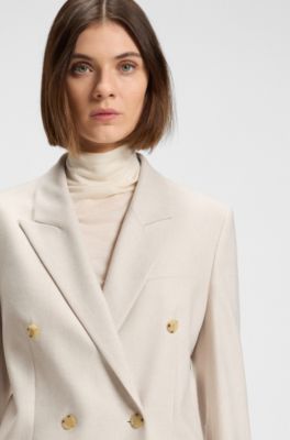 Regular-fit long-length blazer in soft flannel, Natural