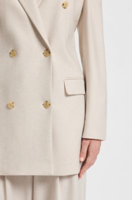 Regular-fit long-length blazer in soft flannel, Natural