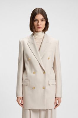 Regular-fit long-length blazer in soft flannel, Natural