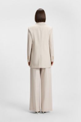 Regular-fit long-length blazer in soft flannel, White