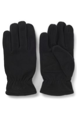 Fleece gloves with faux-suede palms, Black