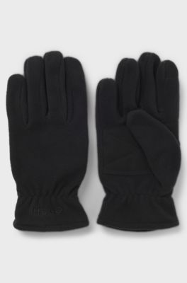 Fleece gloves with faux-suede palms, Black