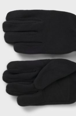 Fleece gloves with faux-suede palms, Black