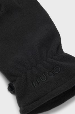 Fleece gloves with faux-suede palms, Black