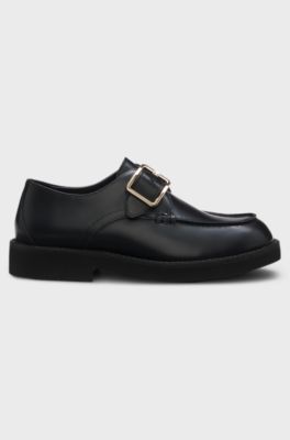 Leather monk shoes with buckled strap, Black