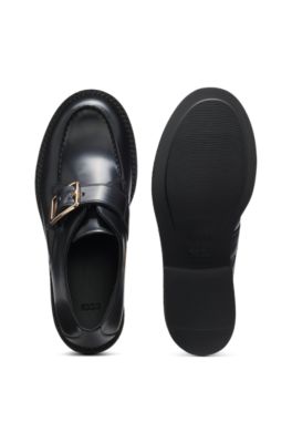 Leather monk shoes with buckled strap, Black