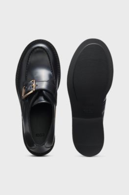 Leather monk shoes with buckled strap, Black