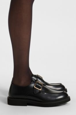 Leather monk shoes with buckled strap, Black